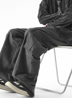 悟空有货美式复古多口袋直筒工装裤男潮牌嘻哈高街vibe宽松阔腿裤