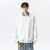 悟空有货潮牌复古格子POLO领卫衣男秋季 宽松情侣百搭翻领休闲上衣