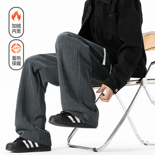 男复古宽松情侣百搭长裤 悟空有货冬季 潮牌肌理感加绒直筒运动卫裤