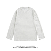 悟空有货春季 潮牌简约条纹圆领长袖 T恤男女宽松情侣休闲百搭上衣