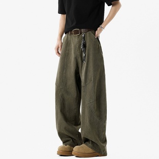 长裤 男复古宽松潮流阔腿百搭工装 高街拼接弯刀牛仔裤 悟空有货美式