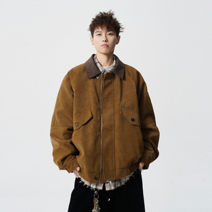 悟空有货潮牌冬季仿兔毛内里加厚翻领棉衣男冬季情侣保暖百搭棉服