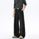 男cleanfit高级感休闲直筒西裤 悟空有货立体褶皱黑色高腰西装 长裤