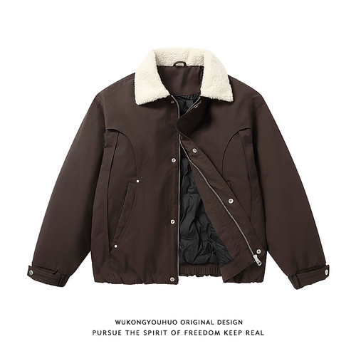 90白鸭绒美式解构工装毛领羽绒服