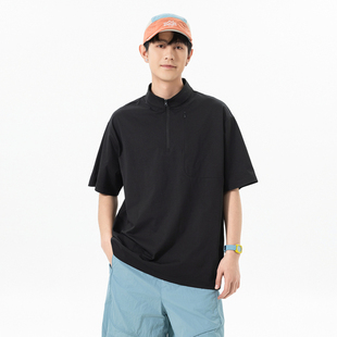 悟空有货夏季 T恤男潮牌宽松情侣休闲tee 简约纯色拉链户外运动短袖