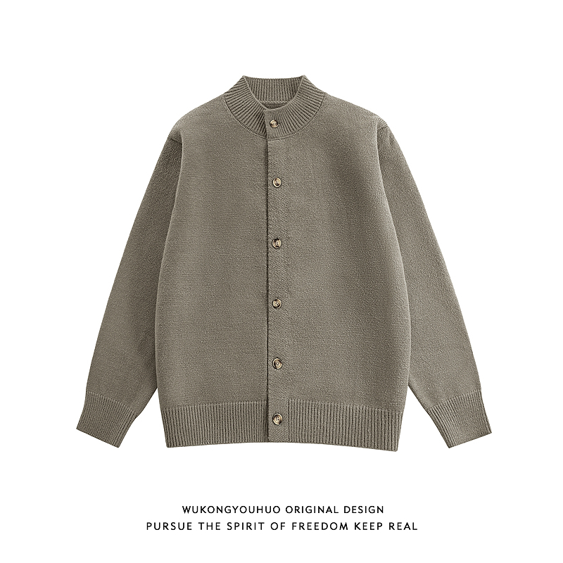 美式复古高级感半高领开衫毛衣男