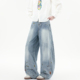 男宽松潮流阔腿百搭长裤 悟空有货美式 潮牌刺绣水洗做旧弯刀牛仔裤