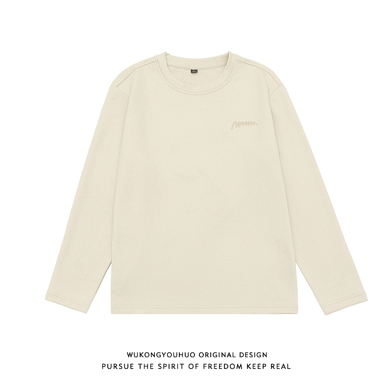 潮牌基础简约logo刺绣长袖T恤男