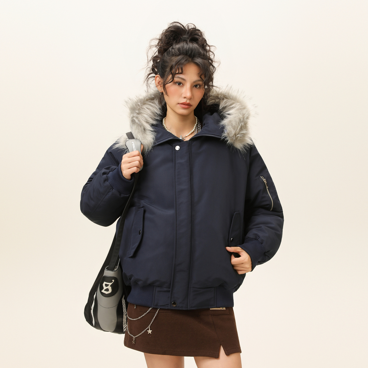 冬季毛领连帽加厚派克服棉衣男