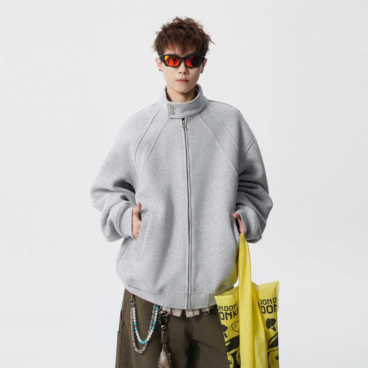 悟空有货潮牌美式解构开衫立领卫衣男女春季宽松情侣百搭休闲外套,男装,卫衣,淘宝优惠券,粉丝福利购,淘宝优惠卷