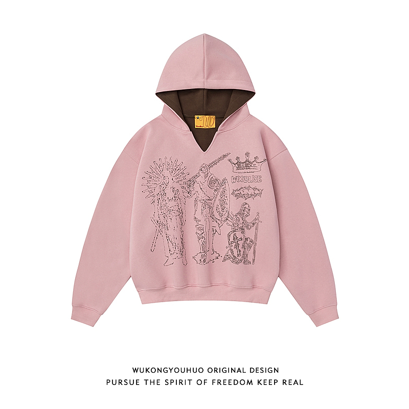 美式嘻哈樱花套头连帽卫衣男