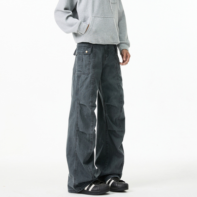 美式复古做旧灰色工装裤男潮牌