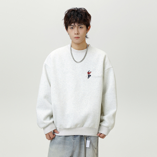 悟空有货潮牌简约刺绣宽松圆领卫衣男女秋季 上衣 宽松百搭休闲长袖