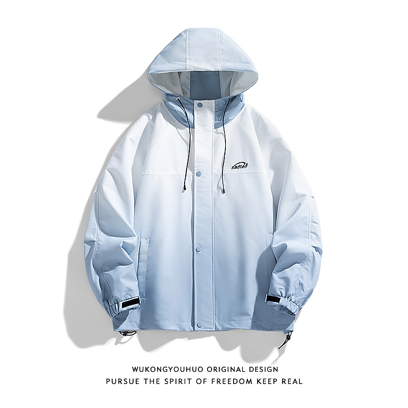 潮牌春秋渐变连帽冲锋衣男复古