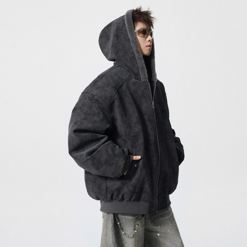 美式加绒座山雕连帽棉衣男冬季