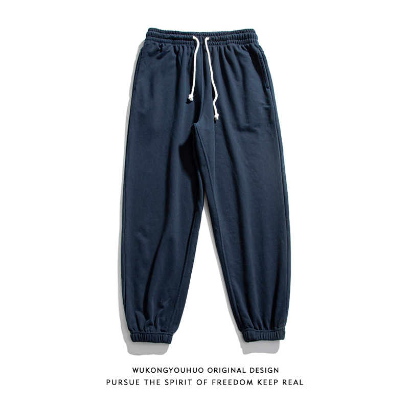 日系复古纯色束脚休闲卫裤男春季