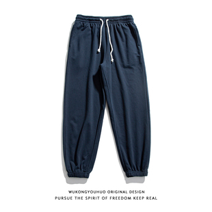 潮牌宽松百搭运动阔腿休闲裤 悟空有货日系复古纯色束脚卫裤 男春季