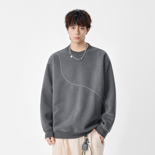 潮牌秋季撞色车线圆领卫衣男女