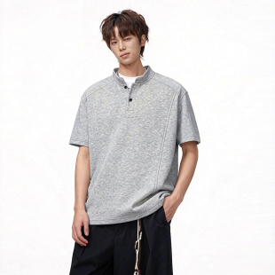 T恤男复古情侣宽松百搭套头上衣 亨利领短袖 悟空有货潮牌美式 夏季