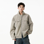 悟空有货潮牌高街痞帅立领机车服夹克男女美式 复古扎染皮上衣外套