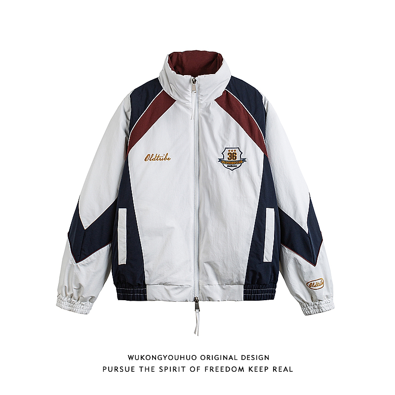 潮牌美式撞色拼接加厚立领棉服男