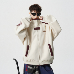 悟空有货潮牌美式拼接学院风立领夹克男复古宽松情侣百搭休闲外套