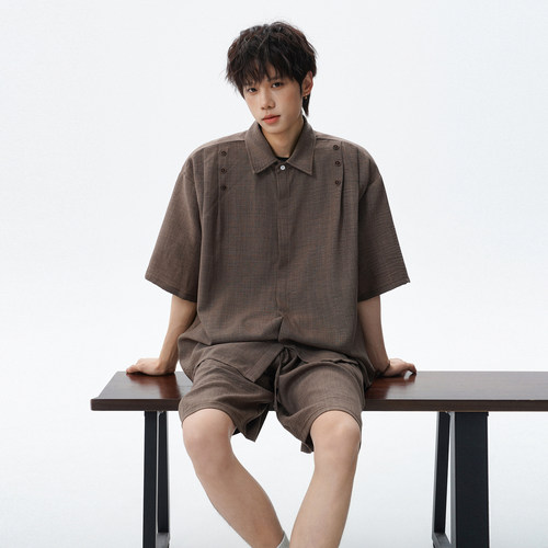 夏季设计感短袖衬衫冰丝休闲套装