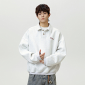 悟空有货潮牌字母印花长袖 男复古潮牌宽松情侣重磅翻领卫衣 POLO衫