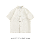 悟空有货新中式 休闲衬衣 男女中国风复古中山装 刺绣飞机扣短袖 衬衫