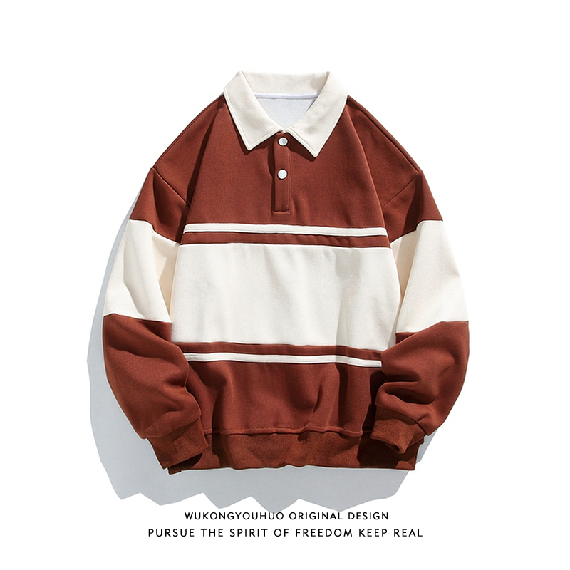 冬季复古撞色拼接长袖POLO衫男女