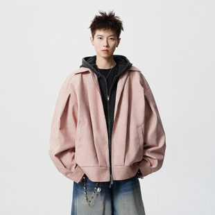 悟空有货美式解构鳄鱼纹PU皮衣机车服男潮牌宽松高街百搭情侣外套