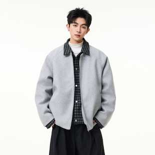 悟空有货冬季 复古格子假两件呢子外套男女潮牌宽松老钱风加厚棉衣