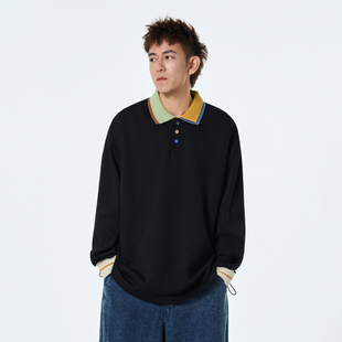 悟空有货复古高级感针织翻领撞色POLO衫卫衣男女宽松情侣百搭上衣