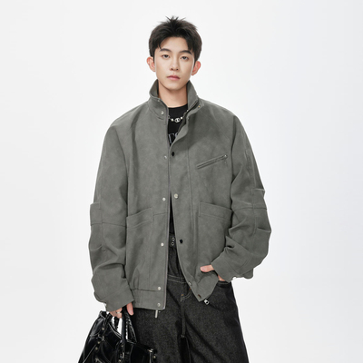 美式潮牌解构PU皮立领皮衣外套男