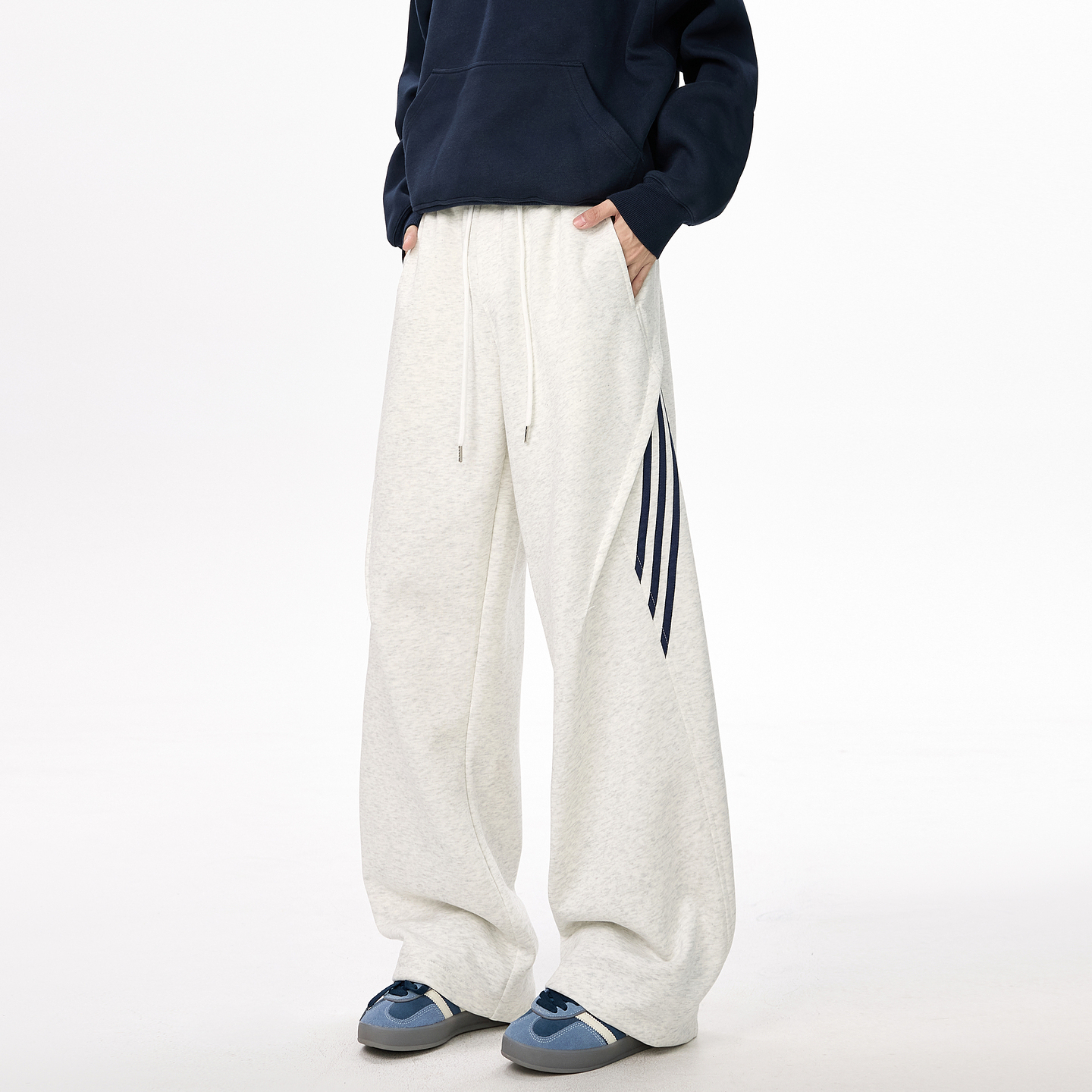 美式复古条纹解构垂感弯刀卫裤男