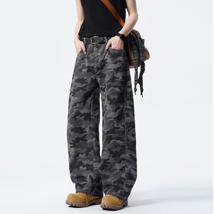 男复古街头阔腿百搭休闲长裤 裤 迷彩拼接直筒工装 悟空有货潮牌美式