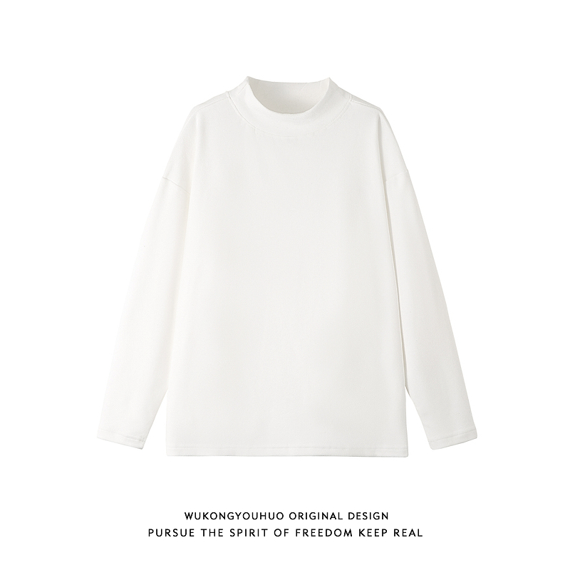 悟空有货秋冬简约纯色小高领德绒长袖T恤男潮牌宽松基础百搭打底
