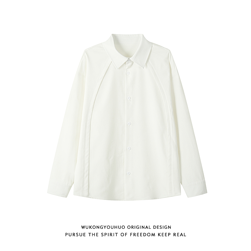 美式复古解构拼接长袖衬衫男女