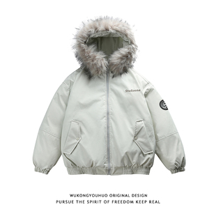 悟空有货冬季 情侣保暖百搭棉服 毛领连帽加厚派克服棉衣男复古美式