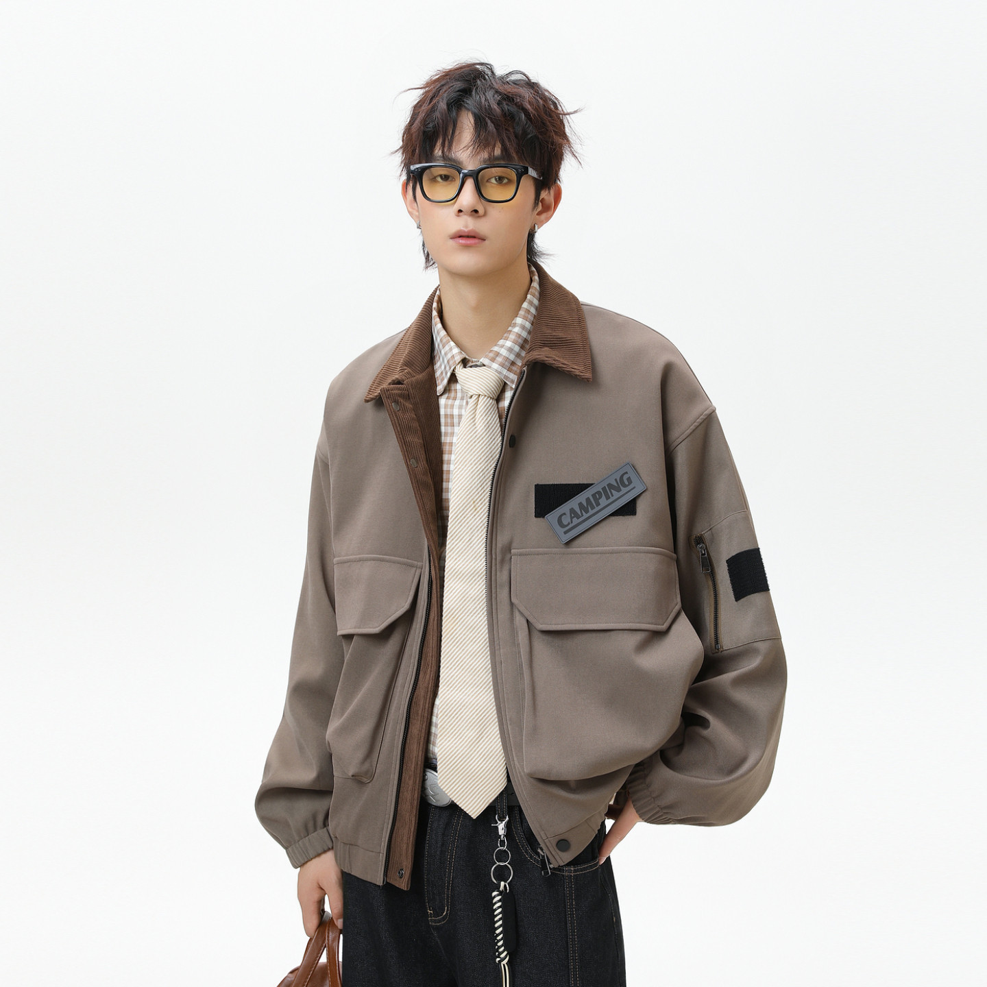 悟空有货复古拼色立体大口袋工装翻领夹克男潮牌休闲百搭情侣外套,男装,夹克,淘宝优惠券,粉丝福利购,淘宝优惠卷