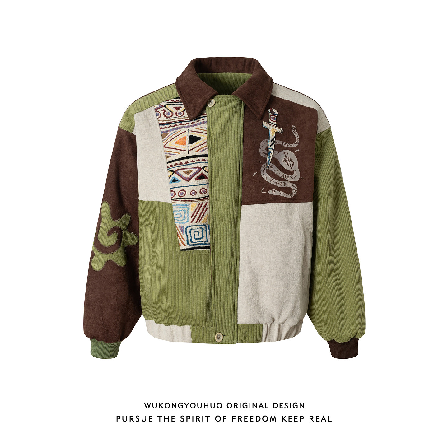 美式灯芯绒拼接加厚翻领棉服男