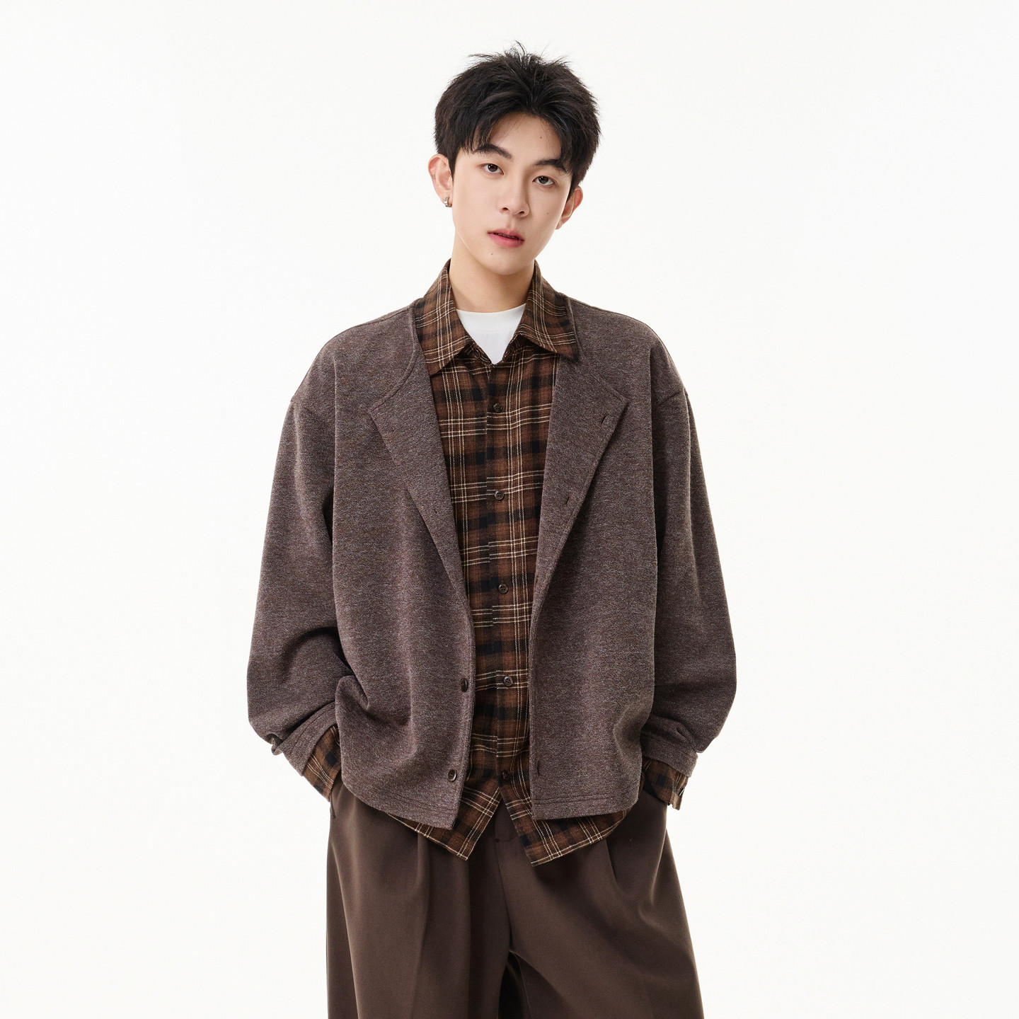 悟空有货春季假两件格纹拼接老钱风开衫针织男女慵懒宽松休闲外套,男装,夹克,淘宝优惠券,粉丝福利购,淘宝优惠卷