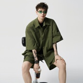 泡泡纱短袖 衬衫 休闲套装 悟空有货夏季 男女宽松百搭五分短裤 两件套