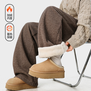 男宽松百搭直筒垂感阔腿裤 悟空有货冬季 重磅加绒加厚糯米呢休闲裤