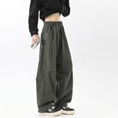 男复古街头宽松阔腿拖地长裤 裤 潮牌褶皱水洗弯刀工装 悟空有货美式