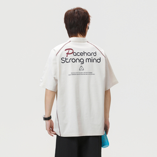 T恤男潮牌户外宽松百搭上衣 字母印花半拉链短袖 悟空有货夏季 美式