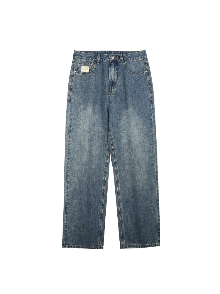 WUKONG HAS A TRENDY BRAND AMERICAN RETRO DISTRESSED STRAIGHT-LEG JEANS MENS INS LOOSE AND VERSATILE WIDE-LEGGED WASHED TROUSERS