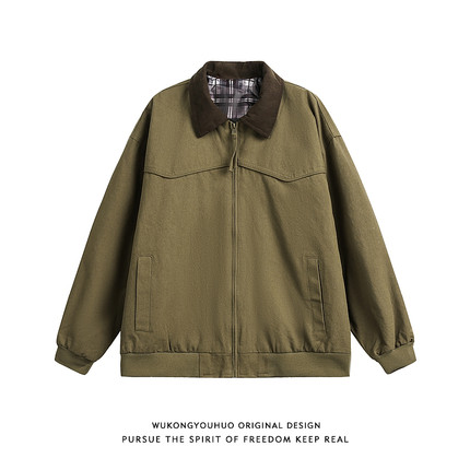 悟空有货复古潮牌cleanfit工装底特律外套男街头宽松百搭翻领夹克