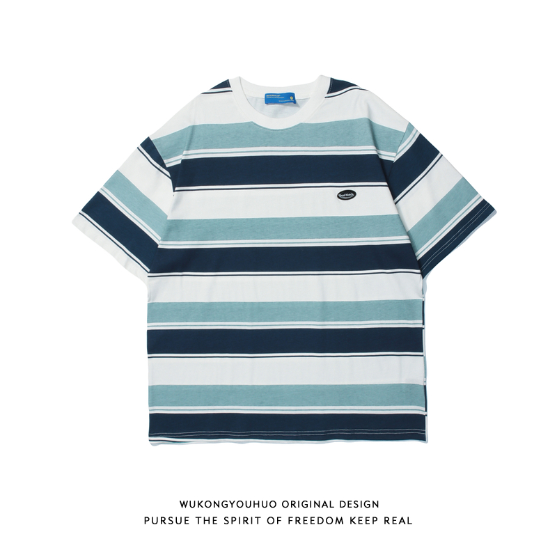 name of a fictitious monkey with supernatural powers Retro Spell color stripes Short sleeved Chaopai Easy leisure time Versatile lovers Elbow sleeve teein the Men's clothing, T-shirt  category - from Buy2taobao.com to provide professional Taobao agent buy service