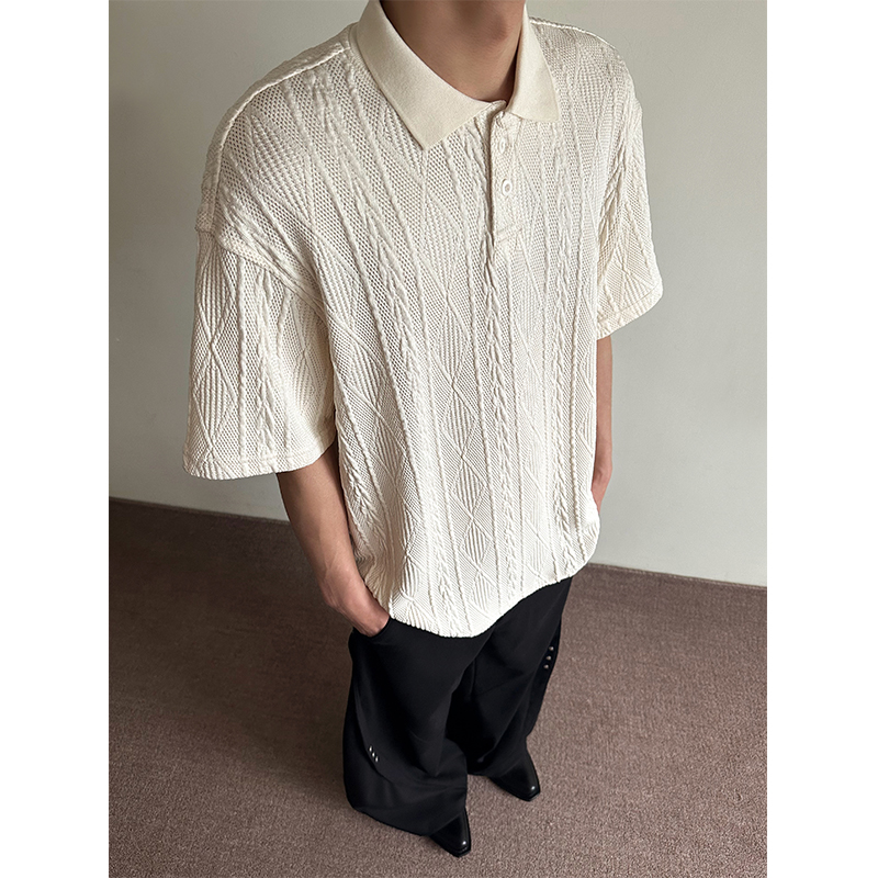 美式cleanfit肌理感针织polo衫男